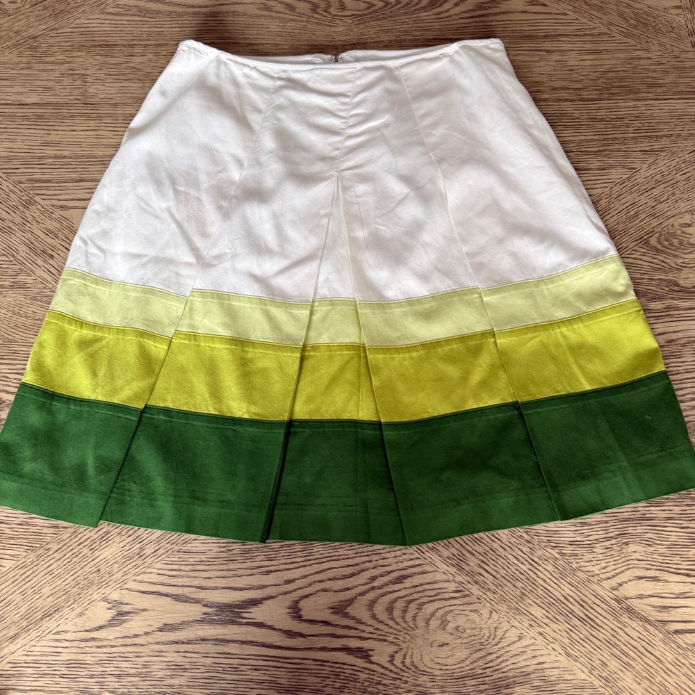 Talbots Petites White Green Colorblock Ombre Pleated A-Line Skirt Size 14P